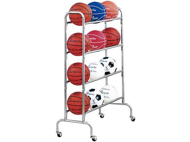 Champion Sports BRC4 Powder-Coated Ball Cart - Metal - 132 lb Capacity - 17 x 41 x 53 - Silver