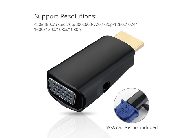 Gold-plated HDMI to VGA Converter Adapter with 3.5mm audio Port Cable For PC, Laptop, DVD, Desktop, Ultrabook, Notebook, Intel Nuc, Macbook Pro,...