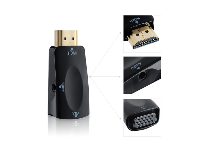 Gold-plated HDMI to VGA Converter Adapter with 3.5mm audio Port Cable For PC, Laptop, DVD, Desktop, Ultrabook, Notebook, Intel Nuc, Macbook Pro,...