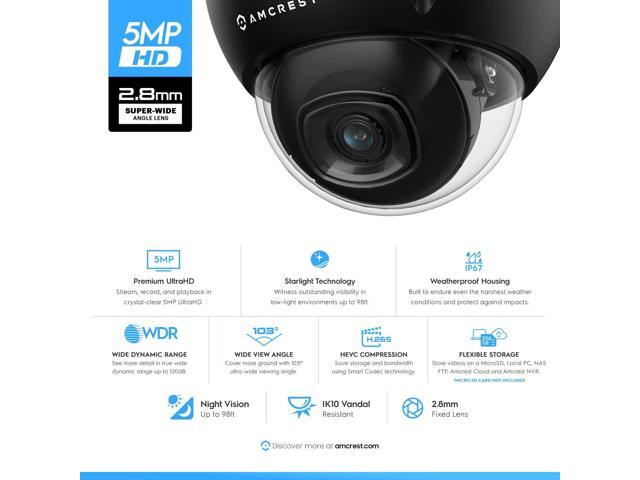 Amcrest 5MP POE Camera, Outdoor Vandal Dome Security POE IP Camera, 5-Megapixel, 98ft NightVision, 2.8mm Lens, IP67, IK10 Resistance, MicroSD 256GB...