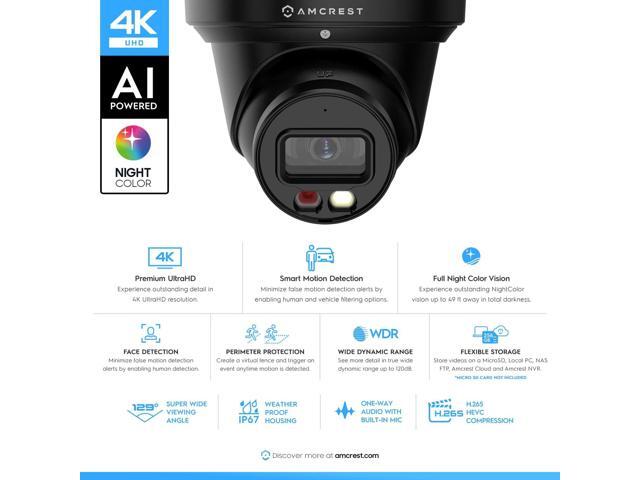 Amcrest 4K Night Color AI Turret IP PoE Camera 49ft Full Color Nightvision, Security IP Camera, Built-in Microphone, Human Detection, Perimeter...