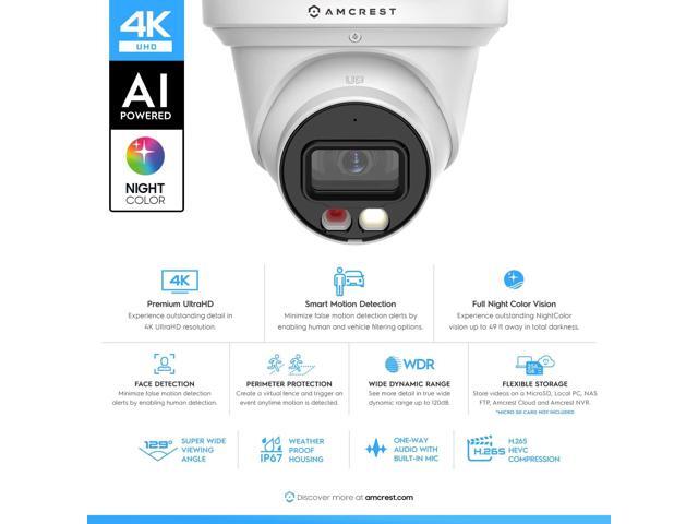 Amcrest 4K Night Color AI Turret IP PoE Camera 49ft Full Color Nightvision, Security IP Camera, Built-in Microphone, Human Detection, Perimeter...