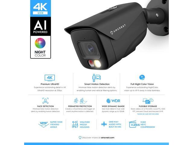Amcrest 4K IP PoE AI Camera UltraHD 8MP Security Outdoor Camera, FOV 129°, 49ft Color Nightvision, Human & Vehicle Detection, IP67 Weatherproof, 4K...