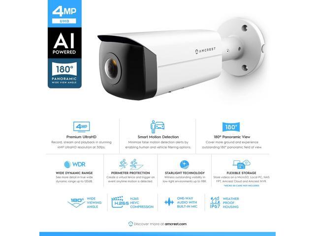 Amcrest Panoramic IP POE Camera, 180° Panoramic 4-Megapixel POE IP Bullet Camera, Security Outdoor Camera, 65ft Nightvision, IVS Features and...