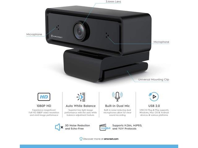 Amcrest Dual-Mic 1080P Webcam with Two Microphones for Enhanced Audio & 3D Noise Cancellation, Web Cam USB Computer Camera for PC Desktop & Laptop,...