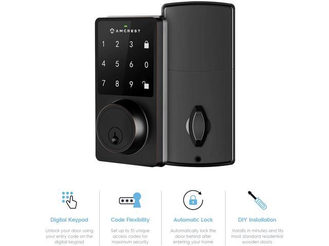 Amcrest Smart Lock ADL220-B Contemporary Digital Keypad Single Cylinder Deadbolt with Automatic Motorized Locking, Zinc Alloy