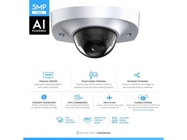 amcrest 5-megapixel wedge ip poe ai camera, security ip camera outdoor, built-in microphone, human & vehicle detection, perimeter protection, 98ft...