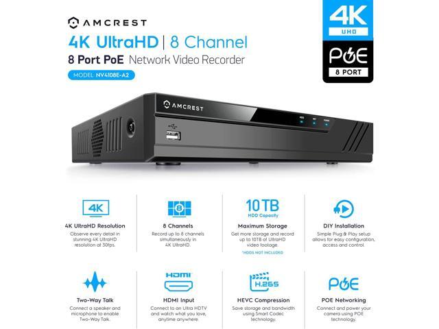 Amcrest 4K 8CH POE NVR (1080p/3MP/4MP/5MP/8MP) POE Network Video Recorder - Supports up to 8 x 8MP/4K IP Cameras, 8-Channel Power Over Ethernet...