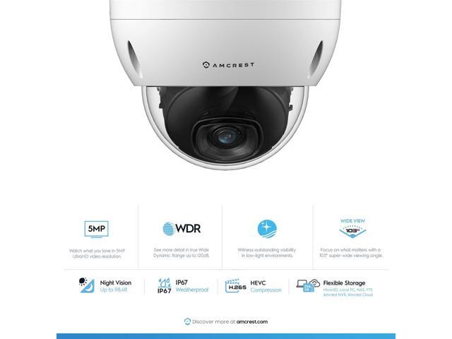 Amcrest 2-Pack 5MP POE Camera, Outdoor Vandal Dome Security POE IP Camera, 5-Megapixel, 98ft NightVision, 2.8mm Lens, IP67, IK10 Resistance,...