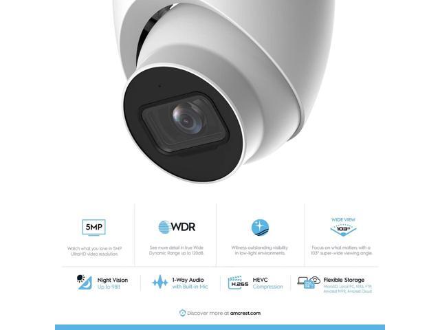 Amcrest 2-Pack 5MP UltraHD Outdoor Security IP Turret PoE Camera with Mic/Audio, 5-Megapixel, 98ft NightVision, 2.8mm Lens, IP67 Weatherproof,...