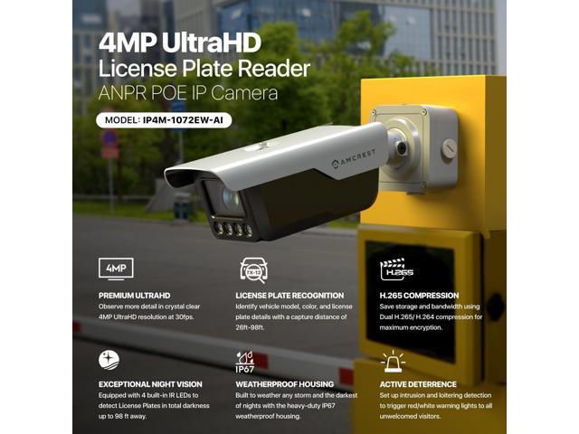Amcrest License Plate Recognition (LPR) Camera, 8-32mm Optical Zoom AI IP POE Camera 4MP @ 30fps, 1/1.8' Low-Light Sensor, Active Deterrents, 98ft...