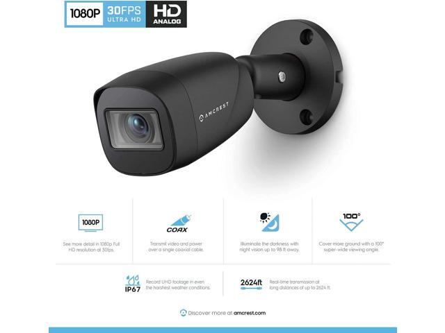 Amcrest Full HD 1080P 1920TVL Bullet Outdoor Security Camera (Quadbrid 4in1 HD-CVI/TVI/AHD/Analog), 2MP 1920x1080, 129° FOV, Black AMC1081BC28-B-V4