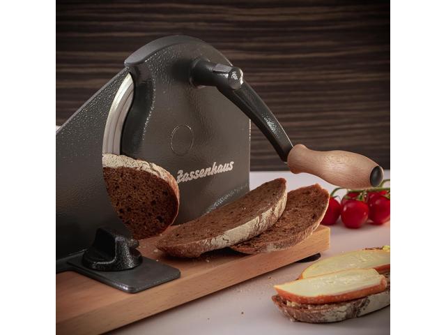 Zassenhaus Manual Bread Slicer, Hand Crank Home Bread Slicer, 11.75' x 8', Gray