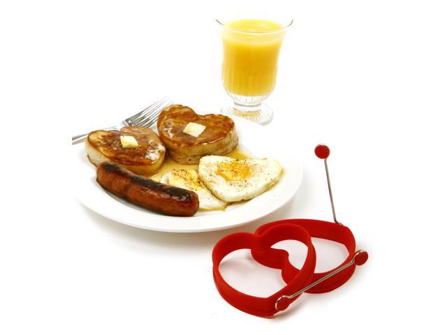 Norpro 3.5-Inch Silicone Heart Shaped Pancake and Egg Rings, Set of 2, Red