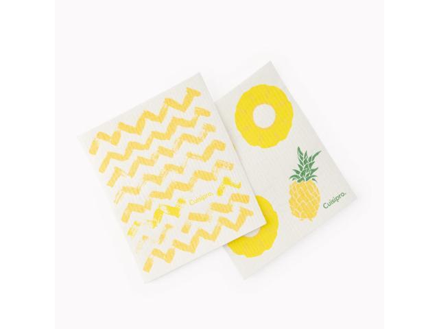 Cuisipro All Purpose Eco-Cloth Sponge Cloth, Yellow Zig Zag/Pineapple, Set of 2