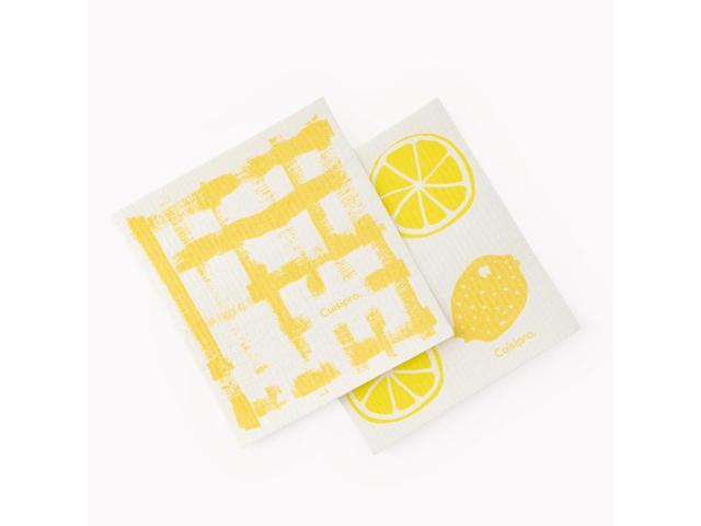 Cuisipro All Purpose Eco-Cloth Sponge Cloth, Yellow Stripe/Apple, Set of 2