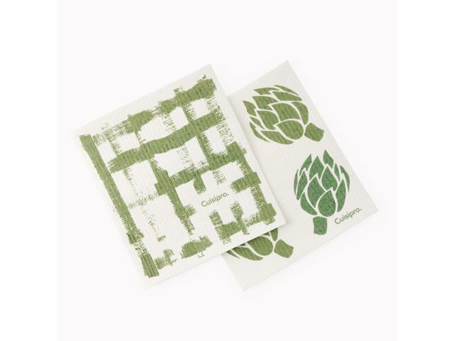 Cuisipro All Purpose Eco-Cloth Sponge Cloth, Green Stripe/Artichoke, Set of 2