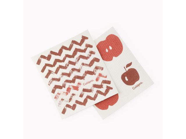 Cuisipro All Purpose Eco-Cloth Sponge Cloth, Red Zig Zag/Apple, Set of 2