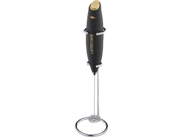 Cilio Latteforte Battery Powered Milk Frother with Stainless Steel Stand, Black Matte