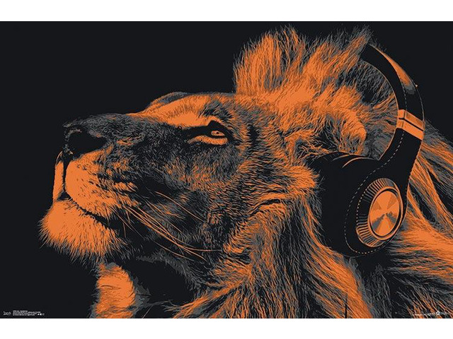 Lion - Headphones Poster Print (22 x 34)
