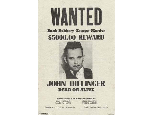 Dillinger - Wanted Poster Print (24 x 36)