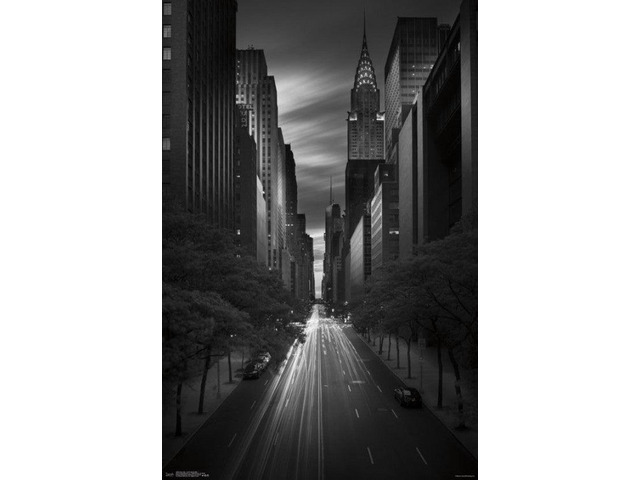 New York - 42 St Sunset Bw Poster Print (22 x 34)