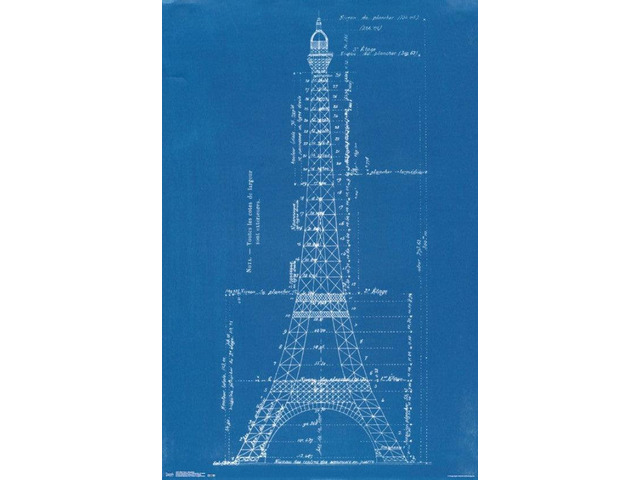 Eiffel Tower - Blueprints Poster Print (22 x 34)