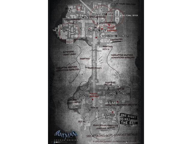 Batman Origins Map Of Gotham City Poster Print (22 x 34)
