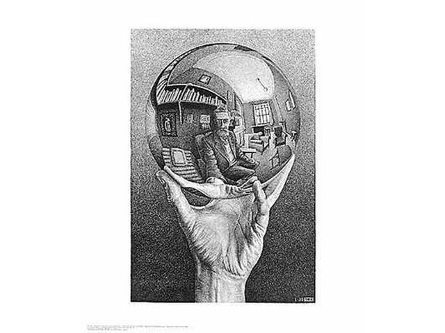 Hand with Sphere - M. C. Escher Poster Print (22 x 26)