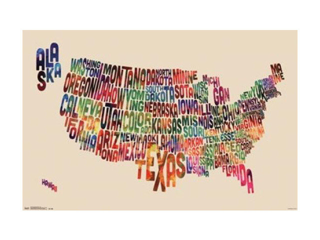 United States Map - Text Poster Print (34 x 22)