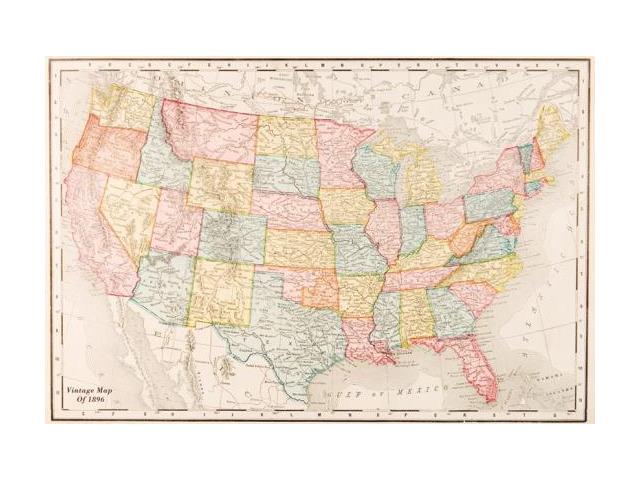 Map Of Usa - Vintage 1896 Poster Print (36 X 24)