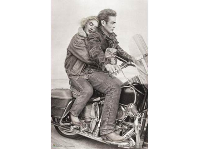 James Dean & Marilyn Monroe - Motorcycle Art Poster (24 X 36)