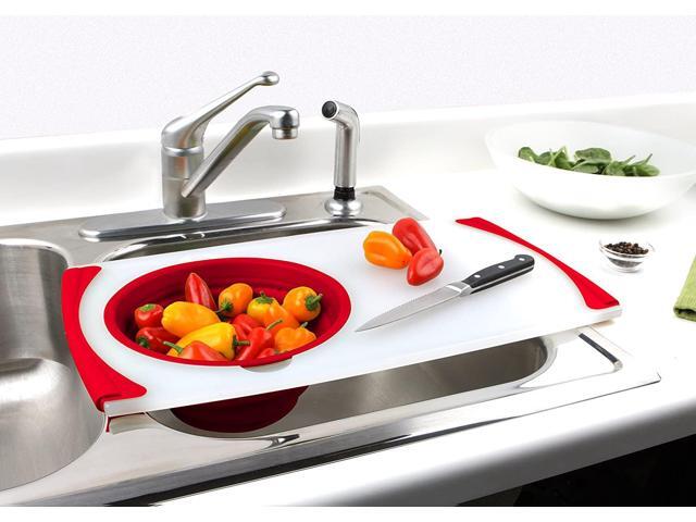 Over the Sink Cutting Board with Strainer