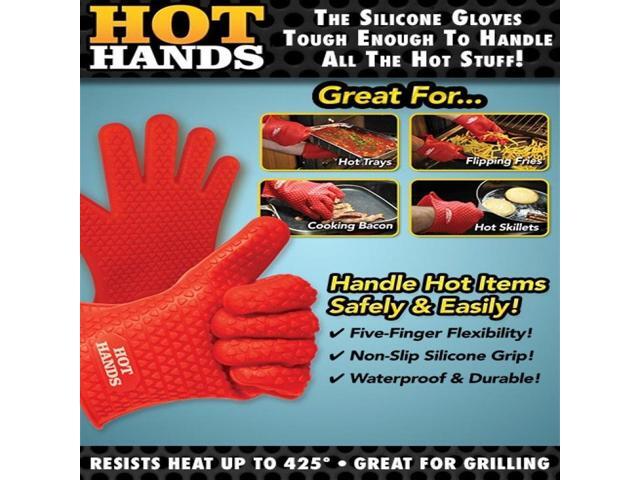 Hot Hands- Non-Slip Silicon Cooking Gloves Grab Flip Shred Hot Meals Veggies Seafood Grip Pots Pans Skillets Baking Trays