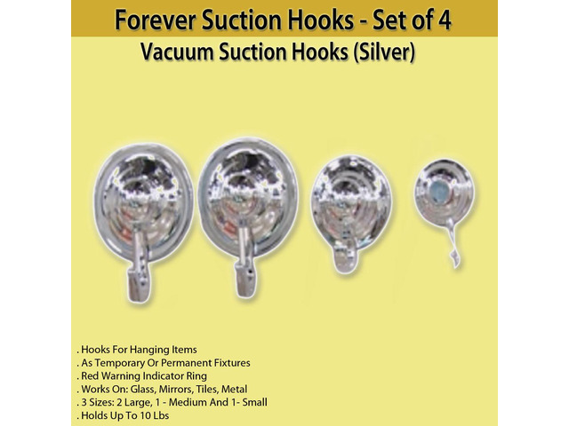 Forever Suction Hooks - Set of 8 - Vacuum Suction Hooks (Silver)