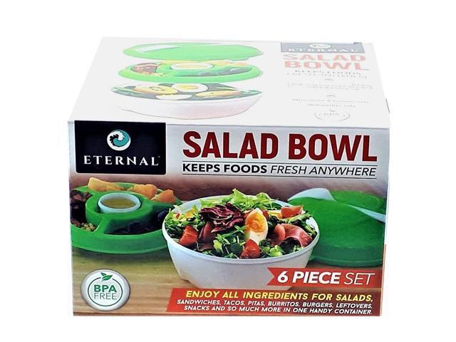 Salad Bowl & Lunch Box Set - Leak Proof - BPA-Free -6 Pieces Set -Large - Green