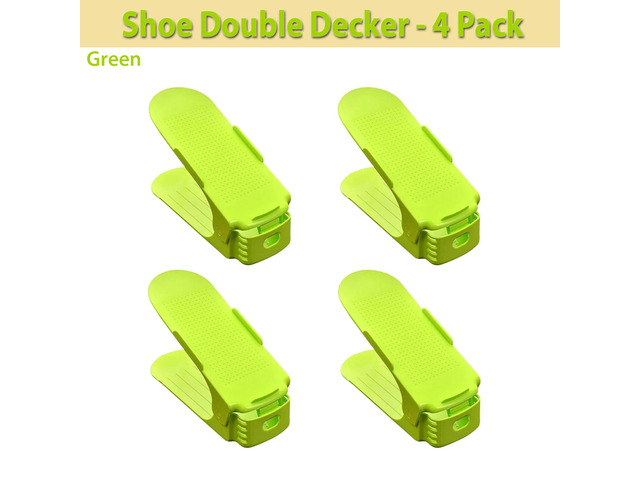 Shoe Double Decker - Efficient Space-Saving Organizer- Green - 4 Pack