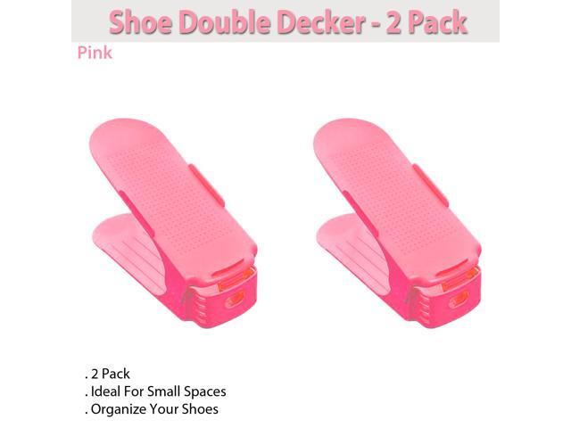 Shoe Double Decker - Efficient Space-Saving Organizer- Pink - 2 Pack