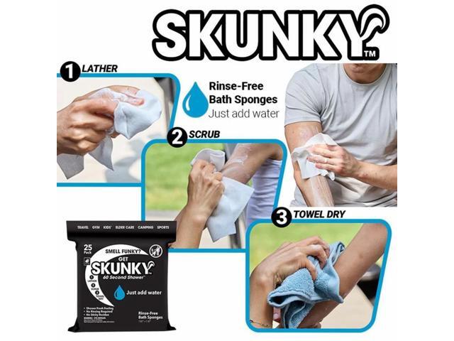 Skunky No-Rinse Bathing Wipes Fast & Easy Shower-Free Cleaning, 25 Count
