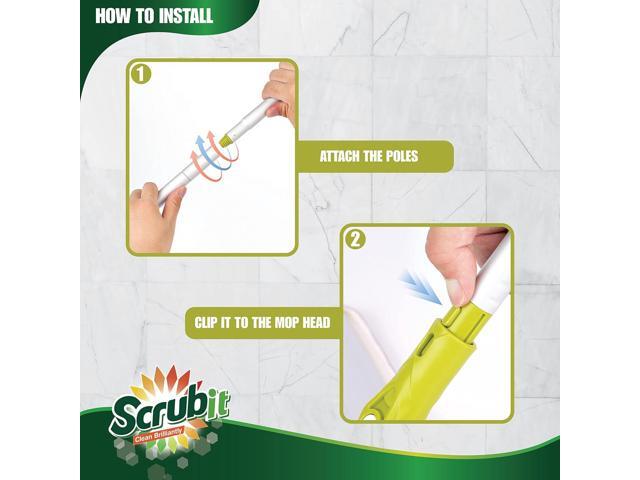 SCRUBIT 16' Microfiber Swivel Mop: Wet/Dry Reusable Pads, 52' Pole, 2 Included