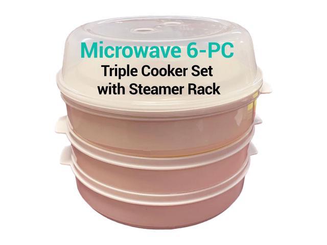 Microwave 6-PC Triple Cooker Set with Steamer Rack