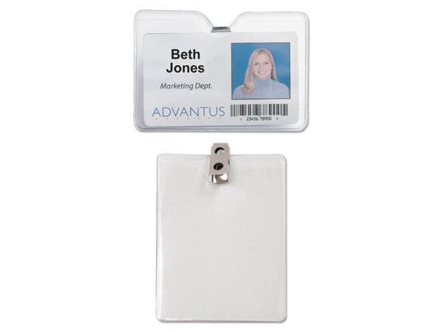 Id Badge Holder W/Clip, Vertical, 3W X 4H, Clear, 50/Pack