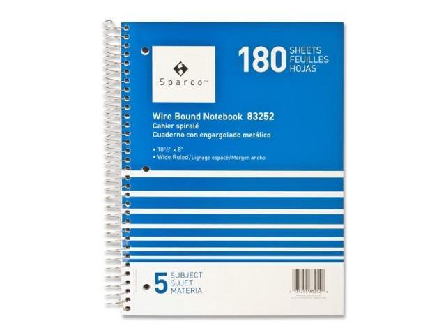 Sparco Notebooks 5 Subject 10-1/2'x8' Wide Ruled 180 Sht AST 83252