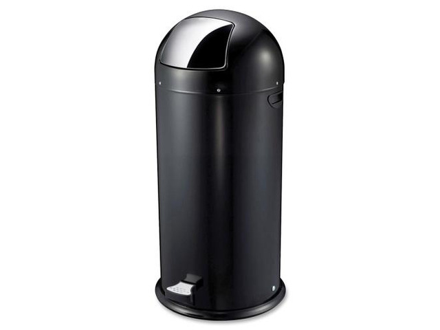 Genuine Joe Round-Top Pedal Receptacle Bin - Steel - Black