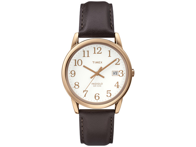 Timex Men's Rose Gold-Tone Case Brown Leather Strap Easy Reader Watch T2P563