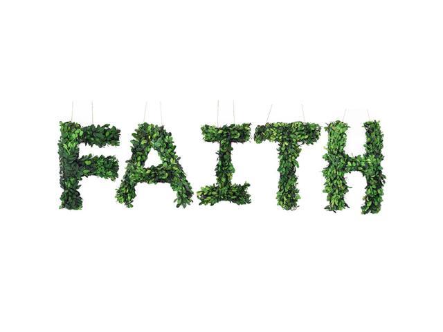 Modern Home 12' Real Preserved Boxwood Monogram Wreath Letters F-A-I-T-H