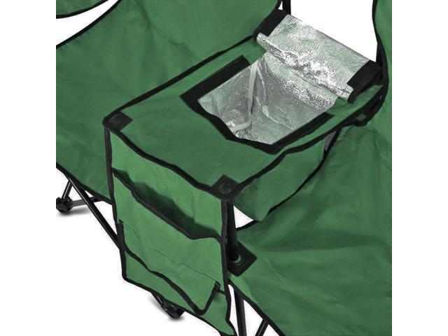 GoTeam Portable 2-Seat Folding Camp Chair with Cooler, Umbrella & Cup Holders Outdoor Picnic, Beach, or Tailgate Seating Carry Case Included (Green)