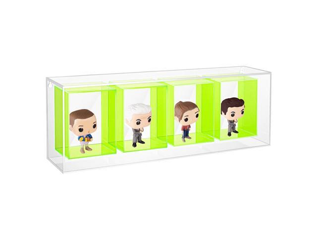 OnDisplay Wall/Table Mount Deluxe Acrylic Display for Funko Pop/Dolls/Figurines (4 Section - Neon Green)