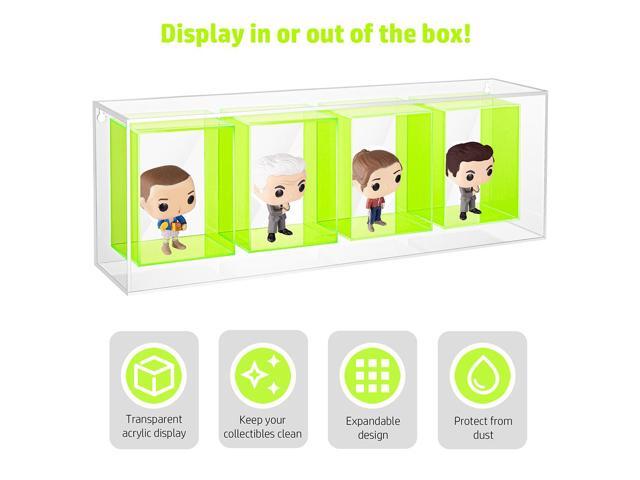OnDisplay Wall/Table Mount Deluxe Acrylic Display for Funko Pop/Dolls/Figurines (4 Section - Neon Green)