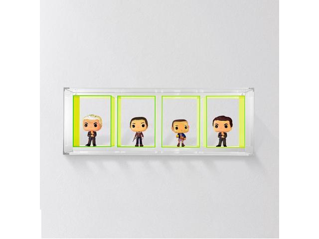OnDisplay Wall/Table Mount Deluxe Acrylic Display for Funko Pop/Dolls/Figurines (4 Section - Neon Green)